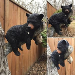 Statue D'ours Noir Dans Un Arbre, Décoration Extérieure Avec Visages D'arbres, Sculpture D'extérieur Pour Jardin, Décoration De Jardin, Visages D'oursons En Résine - Neuf