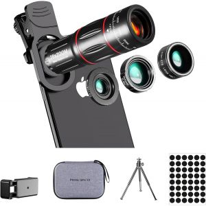BLAZEFLUX-Kit lentilles smartphone teleobjectif 28X grand angle 0.6X macro 20X fisheye 198degres la plupart des telephones (Noir) - Neuf