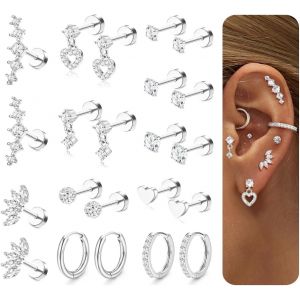 Kal-11 Paires Boucles D'oreilles Femme Or/Argent Piercing Oreille Acier Inoxydable Creoles Cartilage Conch Tragus Helix Piercing - Neuf