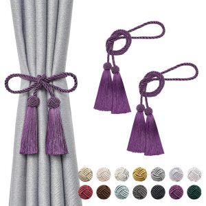 Tianyi-Lot De 2 Embrasses De Rideaux À Pompons À Double Extrémité Faites À La Main En Corde Tressée Avec Noeuds De Style Européen Pour Décoration De Fenêtre De Maison Et De Bureau (Violet) - Neuf