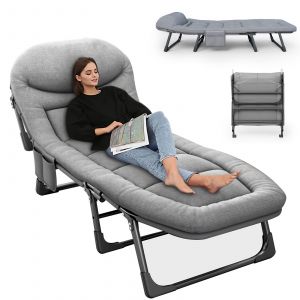 NICEWAY Fauteuil Relax Pliable, Capacit&eacute; de Charge de 200 kg, Lit Pliant 180/190 cm, Lit d'Invit&eacute; avec Matelas, Poche Lat&eacute;rale et Appui-t&ecirc;te, Dossier R&eacute;glable, Facile &agrave; Assembler, Id&eacute;al pour Jardins, Bains de Soleil et Bureaux - Neuf