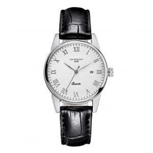 Couple En Cuir Bracelet Cadran Rond Montre À Quartz Mouvement Montre-Bracelet Analogique (Hommes Noir + Blanc) - Neuf
