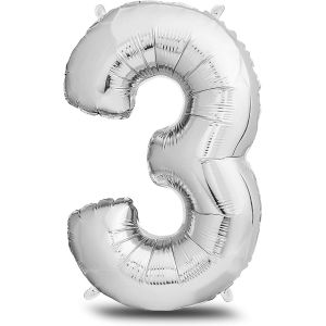 Silver Foil Balloon 40 Inch Silver Foil Number Balloon Helium Flight (Number 3) - Neuf