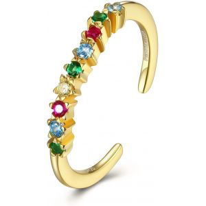Kahfl-Bagues Femme Bague Etoile Soleil Multiples Couleurs Zircon Bague Ajustable En Argent Sterling 925 (Or/Argent) - Neuf