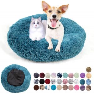 Panier Rond Pour Chien En Tissu Peluche Doux - Lit Lavable Anti-Dérapant Avec Coussin Apaisant Pour Chat - Petit Et Moyen Taille - Gris Clair 60cm - Neuf