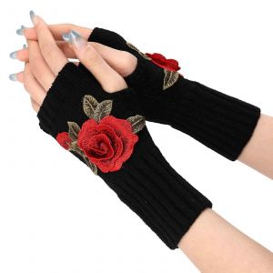 Tricot Mitaines Convertibles Gants Pour Femmes, Chaud Polaire En Peluche Accessoires D'hiver Avec La Conception Florale, De La Taille Moyenne - Neuf