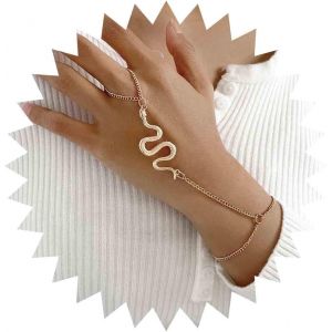 Eryi-Punk Serpent Doigt Bracelet Serpent Doré Bracelet Serpent Esclave Bracelet Goth Vipère Main Chaîne Bracelet Bijoux Pour Femmes Et Filles Cadeaux Halloween Cosplay Fête - Neuf