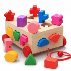 Chariot en bois pour enfants de 0 a 3 ans, jouet educatif, 15 trous, blocs de construction, boite d'intelligence, cadeau - Neuf