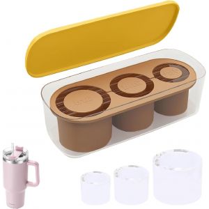 Kal-Stanley Cup Ice Mold, Brun Bac À Glaçons En Silicone Pour Tasse Stanley, Bacs À Glaçons À 3 Cylindres Creux, Bac À Glaçons En Silicone Avec Couvercle, Accessoires Pour Glaçons De 20-40 Oz - Neuf