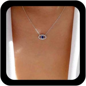 Kal-Collier Saphir Bohémien Pendentif Mauvais Oeil Collier Cristal Argent Chaîne Collier Oeil Du Diable Cz Bleu Collier Ras Du Cou Pavé Strass Collier Oeil Du Diable Bijoux Pour Femmes Et Filles - Neuf