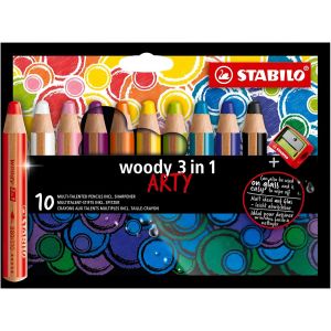 Woody 3in1 Arty - Crayon De Couleur - &Eacute;tui Carton X 10 Crayons De Coloriage + 1 Taille Crayon - Gamme Arty - Neuf