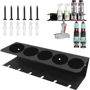 CAUC-Support mural pour bouteilles de pulv&eacute;risation, &eacute;tag&egrave;re de rangement, porte-canettes, support de canettes, support de bombe a&eacute;rosol, avec 5 trous et 6 porte-canettes, pour garage et maison - Neuf