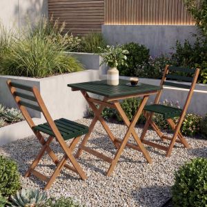 Ensemble Hwc-P71, Ensemble De Salon De Jardin 2x Chaises Et Table, Bois D'acacia PliableVert Naturel - Neuf