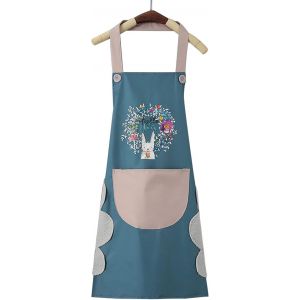 Tablier de cuisine pour femme (guirlande de lapin bleu) avec poche pour essuyage des mains, grande poche pour essuyage des mains, cuisine et pâtisserie imperméables - Neuf