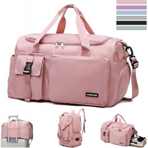Nzqaf-Sac De Sport Pour Femmes Et Hommes, 42l Étanche Sac De Sport Grand Avec Compartiment À Chaussures Et Compartiment Humide, Sac De Voyage De Week End Pour Voyage, Fitness, Sport (Rose) - Neuf