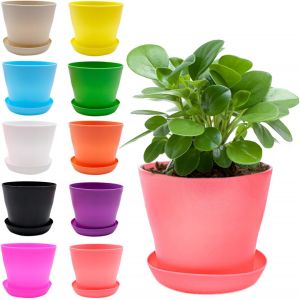 Lot De 10 Petits Pots De Fleurs Et Soucoupes En Plastique Color&eacute; Pour Int&eacute;rieur,Mini Pots De Fleurs Avec Palette/Plateaux Pour Bureau,Maison,Bureau,10 Couleurs - Neuf