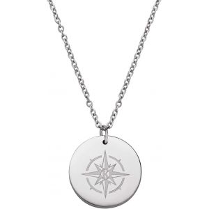 &Eacute;l&eacute;gant Collier Pour Femme En Acier Inoxydable Avec Gravure En 2 Couleurs,Pendentif Boussole,Pi&egrave;ce De Monnaie,R&eacute;glable De 45 &Agrave; 50 Cm,Argent Et Or Rose,Argent&eacute;,Classique - Neuf