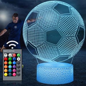Lampe Illusion De Football 3d,Veilleuse Led,16 Couleurs,Alimentation Usb Et Piles,T&eacute;l&eacute;commande,D&eacute;coration De Bureau,Cadeau D'anniversaire Ou De No&euml;l Pour Les Fans De Sport - Neuf