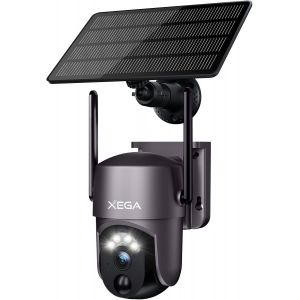KALANKA-Cam&eacute;ra de s&eacute;curit&eacute; Solaire ext&eacute;rieure sans Fil, cam&eacute;ra de vid&eacute;osurveillance PTZ 2K Cam&eacute;ra de Surveillance Wi-FI Vision Nocturne Couleur PIR D&eacute;tection Humaine Audio bidirectionnel - Neuf