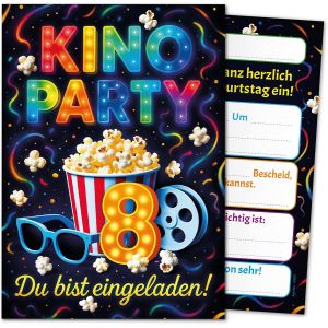 Ehnga-Lot De 12 Cartes D'invitation Pour 8e Anniversaire D'enfant - Cinéma - Pour Filles Et Garçons - Colorées - Invitations Colorées Cool - Huit Anniversaire - Invitations D'anniversaire Pour Enfant - Neuf