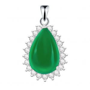 Collier Avec Pendentif Emeraude En Argent Sterling 925 Et Strass Pour Femme - Neuf