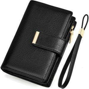 CAUC-Portefeuille Femme, Cuir Portefeuilles et Porte-Cartes Femme RFID Blocage Zippé Porte Monnaie Grand Format Porte Feuille Femme avec Bracelet pour 10 Cartes de Crédit Cash ID - Neuf