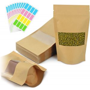 Cmws-150 Pcs Sacs En Papier Avec Fen&ecirc;tre + 160 Pcs Autocollants Sac De Papier Kraft Marron Mini Sac En Papier Avec Fen&ecirc;tre Pour Noix, &Eacute;pices, Caf&eacute;, Feuilles De Th&eacute; (9 X 14cm) - Neuf