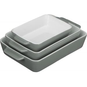 Jexnovashop-Lot De 3 Plats &Agrave; Four En C&eacute;ramique; Plat &Agrave; Lasagne; Plat &Agrave; Tiramisu; Plat Micro-Onde; Cuisson Au Four; Gris - Neuf