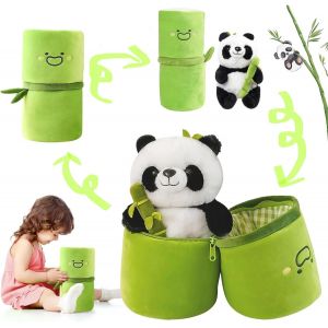 Panda Peluche, Jouet En Peluche Panda Avec Bambou, 35cm Doux Et C&acirc;lin Anime Panda En Peluche, Panda Avec Peluche En Bambou Assis, Panda Se Cache Dans Un Sac En Bambou Pour Gar&ccedil;ons Filles - Neuf