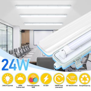 4x Lampe Led Pour Locaux Humides Lampe De Bureau Cave Lampe 150cm 1 Tube T8 De 24w Blanc Froid 6500k Ip65 - Neuf