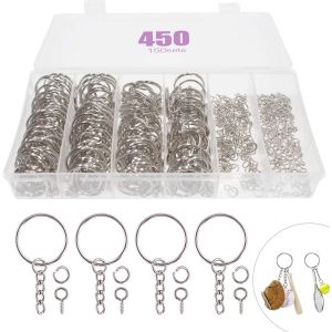 150pièces Anneau Porte Clé Avec Chainette,150pièces Anneaux De Saut Ouverts Et 150pièces Vis Oeil,Pour Fabrication De Bijoux,Avec Boîte De Rangement En Plastique - Neuf