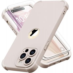 Kal-Coque Pour Iphone 14 Pro Max + 2 Pièces Verre Trempé Protection Écran, Antichoc Souple Silicone Tpu Arrière Rigide Pc Avant Housse De Protection Pour Iphone 14 Pro Max 6,7"" Blanc Pierre - Neuf