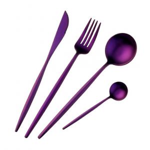 4 Pièces Violet Couverts Ensemble En Acier Inoxydable Couverts Service De Table Couteau En Or Cuillère Violet Tablewar - Neuf