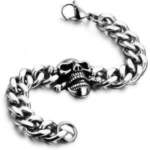 Eryi-Bracelet Acier Inoxydable Tête De Mort Crâne Menotte Chaîne De Main Bijoux Cadeau Pour Homme - Neuf