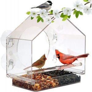 Mangeoire À Oiseaux Pour Fenêtre Avec Plateau À Graines Coulissant Et 4 Ventouses Puissantes - Parfait Pour L'observation Des Oiseaux Et Les Amoureux Des Chats - Neuf