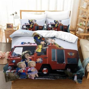 Housse De Couette Camion De Pompier Parure De Lit Sam Le Pompier Taie D'oreiller Parure De Lit Sam Le Pompier Simple Twin Full Queen King Size - Neuf