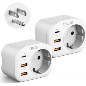 Deux Adaptateur Prise USA, Adaptateur de Voyage Américaine AVCE QC3.0 + PD20W, Europe vers USA pour États-Unis, Mexique, Canada, Thaïlande, Pérou, Colombie, Type B - Neuf