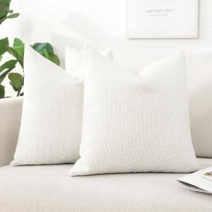 Tianyi-Housse De Coussin, Lot De 2 En Bouclée Canapé Taie D'oreiller De Couleur Pure Pour Maison Salon Chambre Décoration D'intérieur 50x50cm, Blanc - Neuf