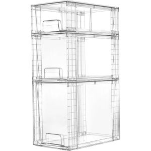 Jexnovashop-Lot De 3 Tiroirs De Rangement Empilables Transparents, Faciles À Assembler, Organiseurs De Salle De Bain Et Rangement Avec Poignées, Tiroirs De Rangement En Plastique Pour Garde-Manger, - Neuf