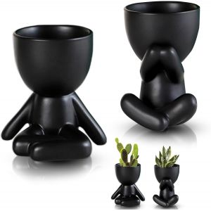 2 Petits De Fleurs En C&eacute;ramique Noir,Pot Pour Cactus,Mini Cache Pot,Int&eacute;rieur De Plante Cadeau D&eacute;coration Pour Maison Bureau Bonsai Jardini&egrave;re Contenant - Neuf