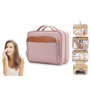 Trousse de toilette de voyage avec organiseur de bijoux et crochet de suspension - Rose - Neuf