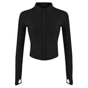 Mock Neck Slim Fit Sports Running Fitness Suit Zip Elastic Tight Sleeve Yoga Coat - Neuf