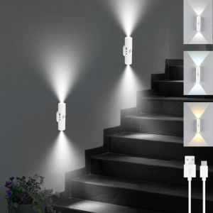Subzonal-Veilleuse Murale Portable, Lampe Murale Led Magn&eacute;tique Rechargeable Par Usb, Veilleuse &Agrave; D&eacute;tecteur De Mouvement, Lampe Murale &Agrave; Piles 3 Couleurs Pour Escalier, Salon, Chambre &Agrave; Coucher (2 Pi - Neuf
