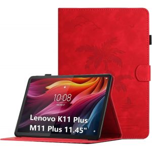 KAL-Coque Pour Lenovo K11 Plus 11.45 / Lenovo M11 Plus 11.45 Pouces Housse De Protection Multi-Angles &Eacute;tui En Cuir Pu Avec Fente Pour Carte, Rouge - Neuf
