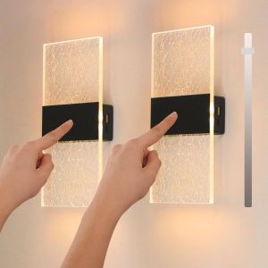 Applique Murale Chambre Led &Agrave; Piles, Lampe Murale Rechargeable Usb Lampe De Chevet Murale Sans Fil Avec Interrupteur, Lot De 2 Lampe Magn&eacute;tique Noir 3000k &Eacute;clairage Mural 3 Luminosit&eacute; R&eacute;glable - Neuf