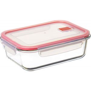 Curver Boîte Alimentaire En Verre, Hermétique 1.5 L, Couvercle À Pince, Sans Bpa, Passe Au Micro-Ondes, Au Four, Au Congélateur Et Au Lave-Vaisselle, Rouge. Mesure. 17,7 X 23x 7,6 Cm - Neuf