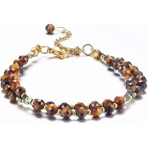 Eryi-Bracelet Femmes Pierre Naturelle Cristal Bracelet Acier Inoxydable Femme Réglable Or Perles Bracelet Bohème En Cristal Bracelet Pour Femme Cadeau - Neuf
