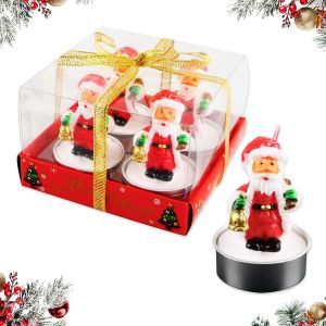 KALANKA-4 Pièces Bougie Noel, Bougie pour Decoration Noel, Bougie Chauffe Plat, Bougie de Noel, Bougies de Père Noël, pour Décoration à La Maison De Noël - Neuf