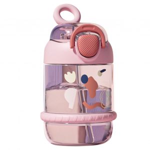 Hjlian Bouteille D'eau Pour Enfants 450 Ml En Plastique Anti-Fuite Et Anti-Chute, Portable, Avec Paille, Pour Le Sport, La Maison, L'ecole, Les Voyages, Rose - Neuf