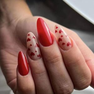 Kal-Lot De 24 Saint-Valentin Faux Ongles Amande Moyen Français Press On Nails Ballerine Naturel Acrylique Couverture Complète Stiletto Ongles À Coller Avec Coeur D'amour Rouge Pour Femmes Et Filles - Neuf